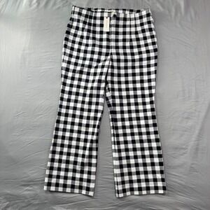 NWT Maeve Anthropologie Gingham Wide Leg Pants Black White Check Stretch Sz L